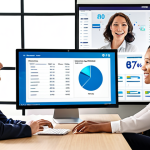 **

A modern, brightly lit office scene. A diverse team collaborates around a digital dashboard displaying key performance indicators (KPIs) for customer satisfaction, financial performance, and service delivery efficiency. The Service Manager, a confident and approachable individual, leads the discussion with effective communication and inspires teamwork. Emphasis on: data-driven decision making, collaboration, leadership.

**