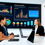 A group of diverse professionals, including men and women, in professional business attire, are actively collaborating in a sleek, modern office environment. They are interacting with advanced digital displays, some showcasing complex data visualizations and others facilitating virtual team meetings. The atmosphere is dynamic and innovative, emphasizing the seamless integration of human interaction with cutting-edge technology. The focus is on teamwork and efficient problem-solving. This is a safe for work, appropriate content, fully clothed, professional, and family-friendly image. The subjects have perfect anatomy, correct proportions, well-formed hands, proper finger count, and natural body proportions, captured in a natural pose.