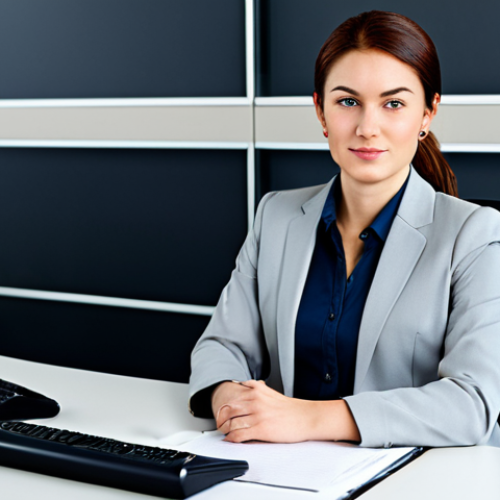 Home 9 Business Professional**
"A professional businesswoman in a modest business suit, sitting at a desk in a modern office, fully clothed, appropriate attire, safe for work, perfect anatomy, natural proportions, professional photography, high quality"
**