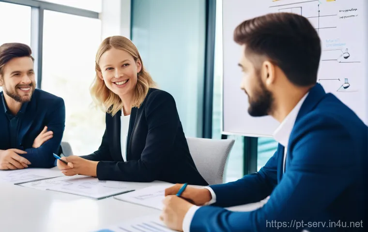 서비스관리사와 CS 트레이닝 팁 - **Prompt:** A diverse group of four professional customer service representatives, two women and two...