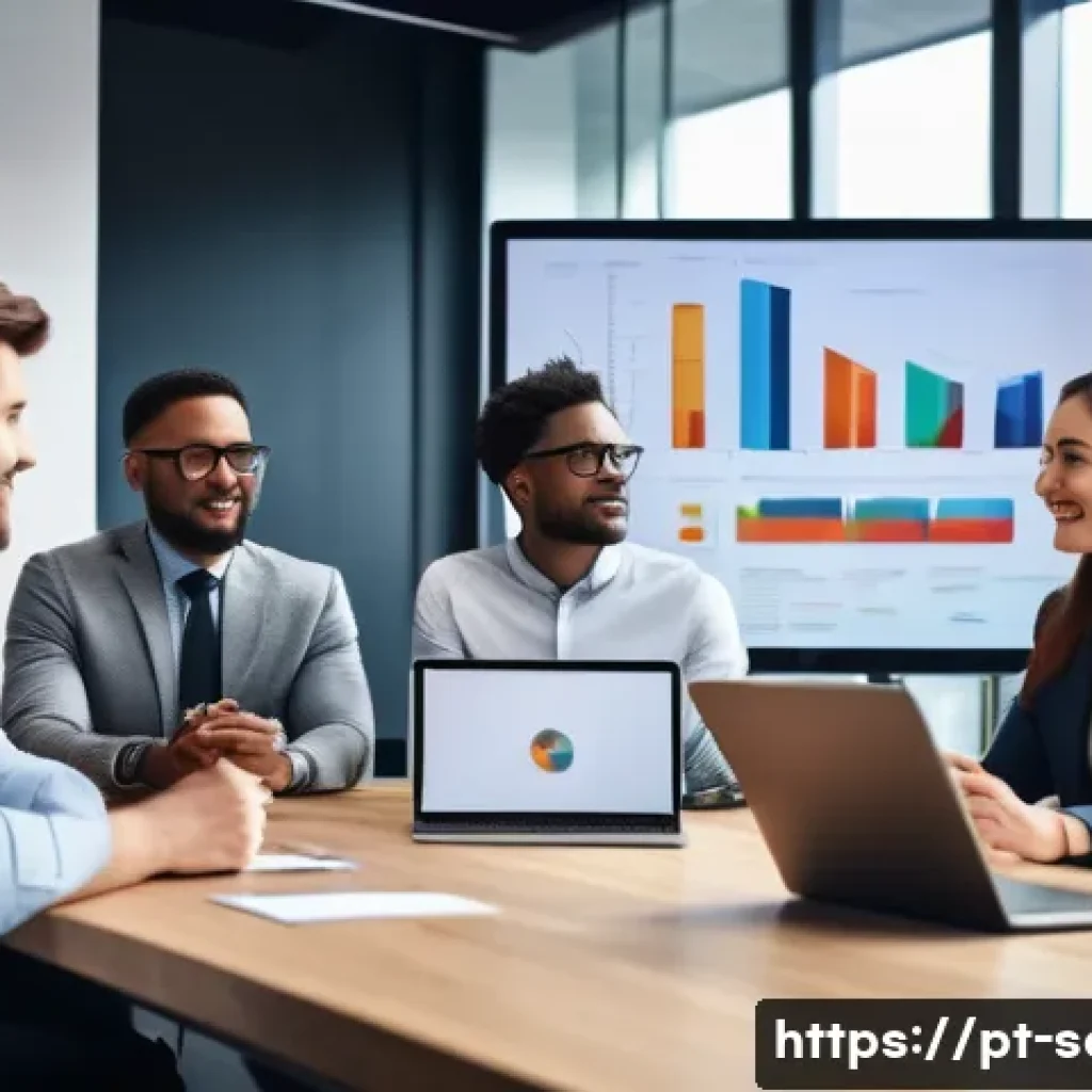 서비스관리사와 직장 내 성과 평가 - A diverse team of professionals in a modern office setting, engaging in a collaborative meeting focu...