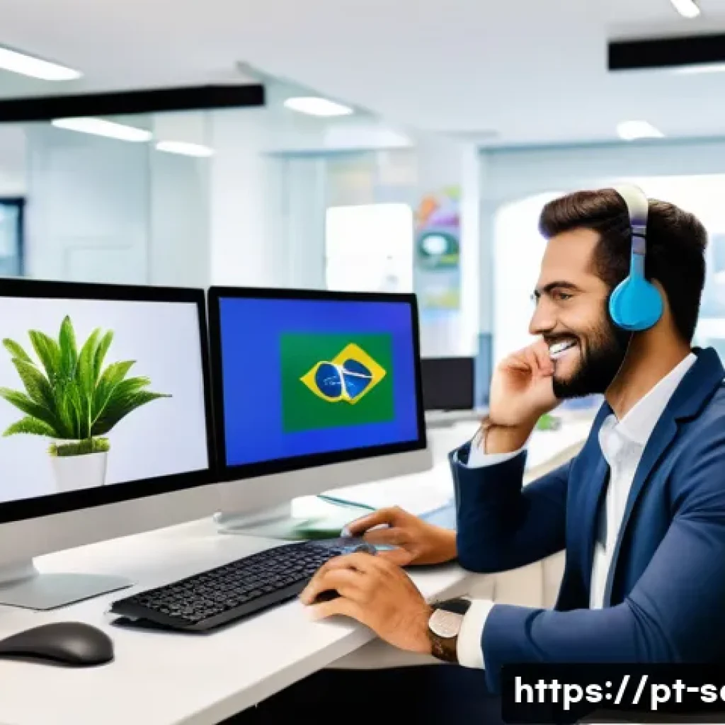 서비스관리사와 서비스 관리 목표 설정 - A modern Brazilian customer service center bustling with diverse professionals engaging warmly with ...