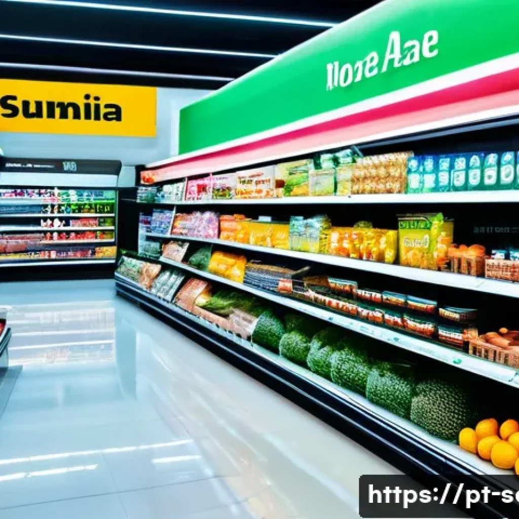서비스관리사와 빅데이터 활용 사례 - A modern Brazilian supermarket interior bustling with customers shopping, vibrant aisles filled with...