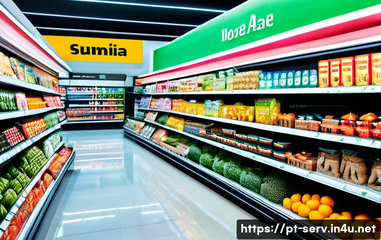 서비스관리사와 빅데이터 활용 사례 - A modern Brazilian supermarket interior bustling with customers shopping, vibrant aisles filled with...