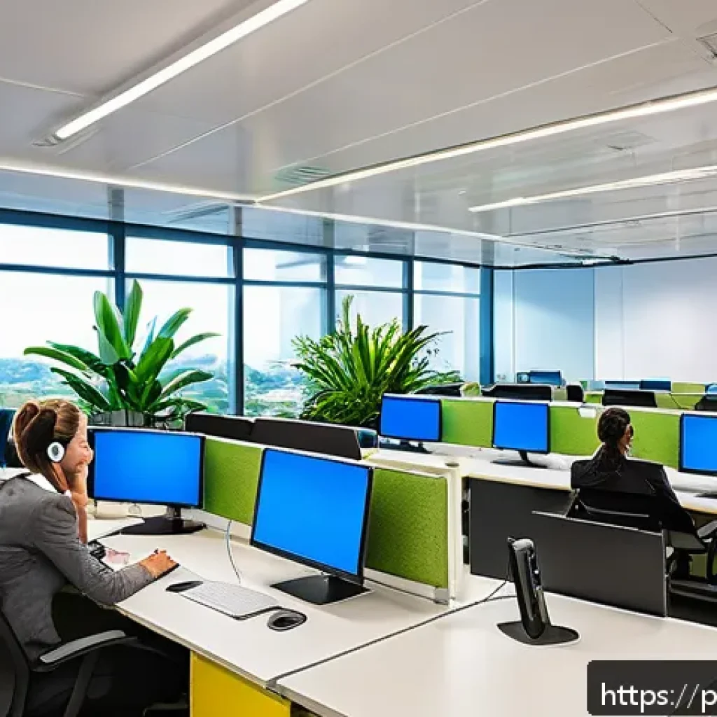 서비스관리사와 고객 클레임 관리 - A modern customer service center scene in Brazil, featuring a diverse team of attentive agents engag...