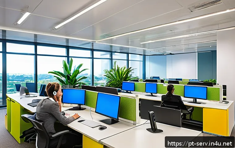 서비스관리사와 고객 클레임 관리 - A modern customer service center scene in Brazil, featuring a diverse team of attentive agents engag...